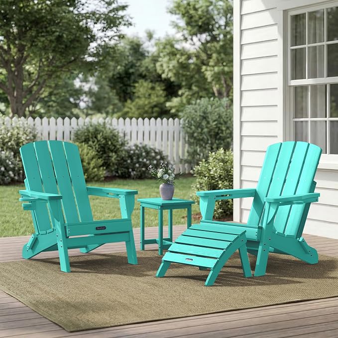Adirondack Ottoman Footrest for Adirondack Chair, All-Weather HDPE Outdoor Foot Stool, Folding Patio Ottoman for Lawn, Garden, Deck, Backyard, Lake Blue
