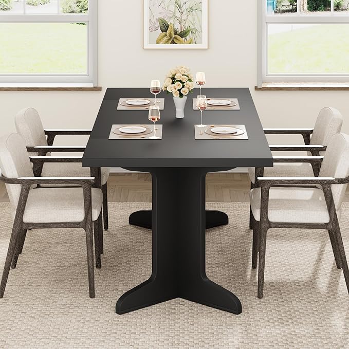 Garvee 71" Large Dining Table for 6 to 8 People, Modern Dinner Table with Unique Wooden Legs, Rectangle Dining Table for Kitchen, Dining Room & Living Room, Black