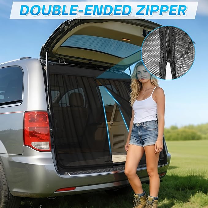 Magnetic Van Screen Net with Zipper for Back Door for Chrysler Pacifica, Toyota Sienna,Honda Odyssey, Kia Carnival, and Other Minivans