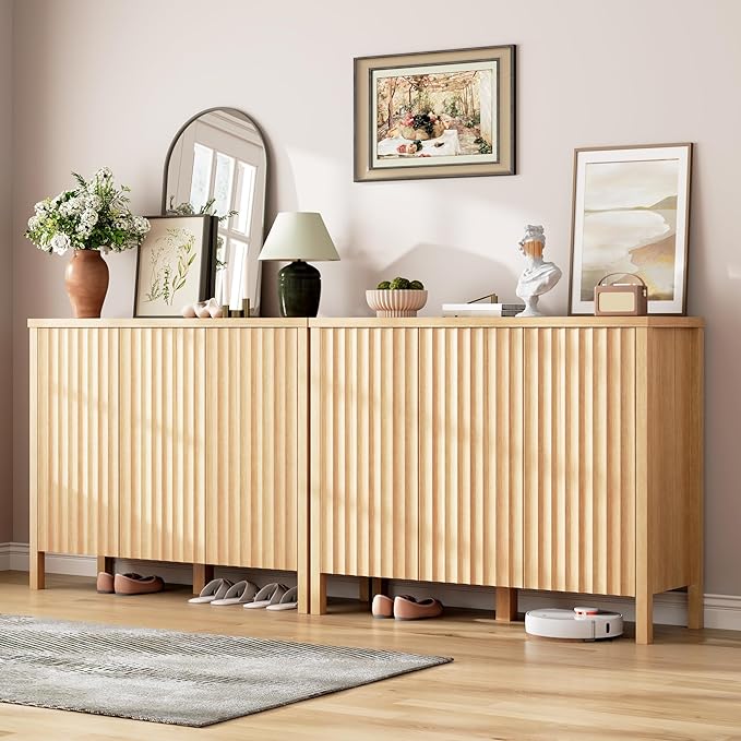 Vlsrka Shoe Cabinet with 3 Doors, Narrow Wooden Shoe Cabinet, Hidden Shoe Storage for Entryway, Foyer, Hallway (Brown D)
