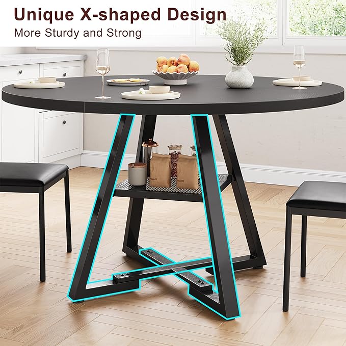Jocoevol 51'' Round Dining Table,Kitchen Dining Room Circle Dinner Pedestal Table,Space Saving Wood Kitchen & Dining Room Furniture (Black, 51In)