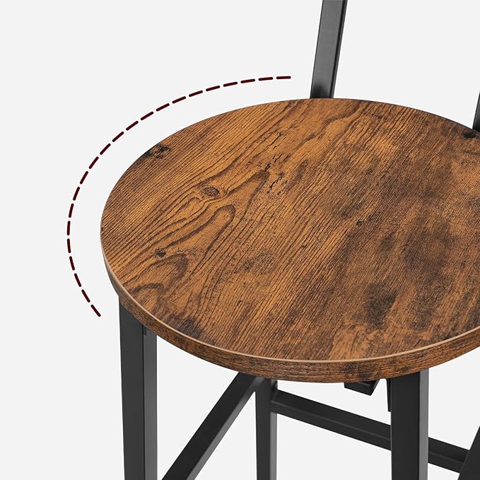 MAHANCRIS Bar Stools, Set of 2 Round Bar Chairs with Footrest, 28 Inch Kitchen Breakfast Bar Chairs, Industrial Bar Stools, Easy Assembly, for Dining Room, Kitchen, Rustic Brown BAHR02701
