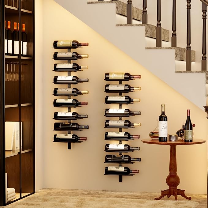 B4Life Wine Rack and Holder Wall Mounted 18 Bottles, Metal Hanging Mount Racks for Wall, Liquor, Champagne for Bottles Storage Home Bar, Cellar and Kitchen, Dining Room (Black, 18 Bottle)