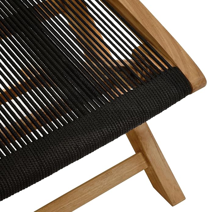 Modway Vienna Outdoor Patio Teak Wood Folding Ottoman in Natural Black