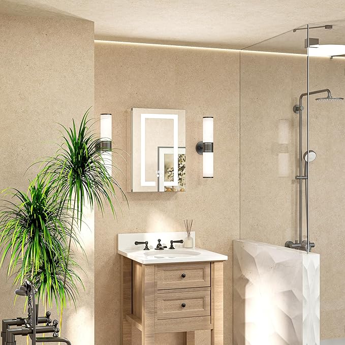 TETOTE LED Lighted Medicine Cabinet Mirror with Tempered Glass 16 x 24 Recessed or Surface Mount Bathroom Cabinet with Lights and Storage, Outlets & USB, 3-Color Dimming, Defog, Adjustable Shelves