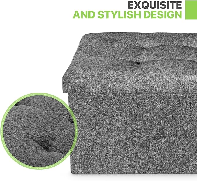 Magshion Folding Storage Ottoman Bench, 30 Inches Ottoman Foot Rest, End of Bed Bench, Storage Chest for Living Room, Entryway, Bedroom, 600 lbs Load Capacity, 15 x 30 x 15 Inches, Dark Gray