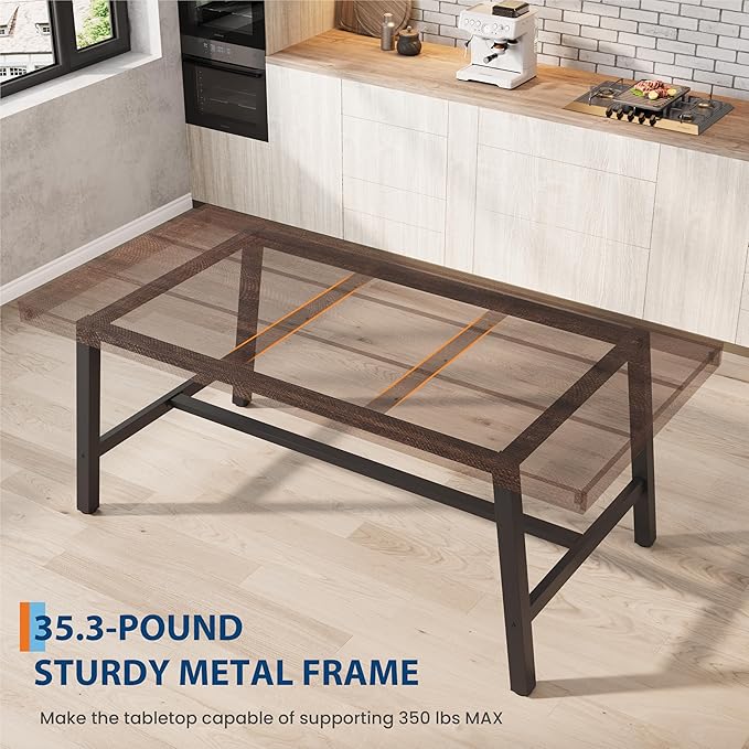 GarveeHome Industrial Dining Table for 4-6 People, 63" Long Kitchen Table with Sturdy Metal Frame, Rectangular Counter for Dinner, Kitchen, Dining Room (Rustic Birch, 63" Non-extendable)