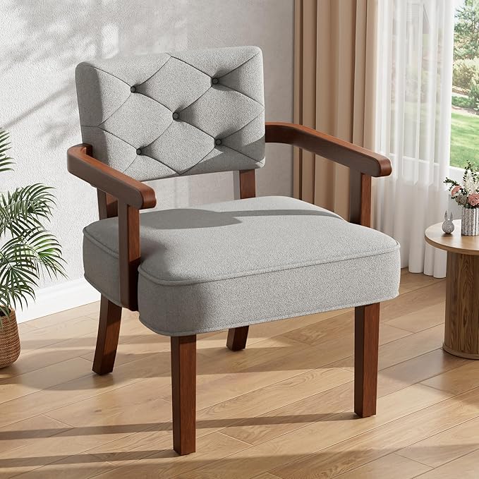 Versatile Accent Chairs Set of 2,Butacas para Sala, Modern Oversize Arm Chair, Upholstered Wooden Chairs with Arm Rest,Tufted Backrest,Cushion, for Office,Waiting/Reading/Living Room, Grey