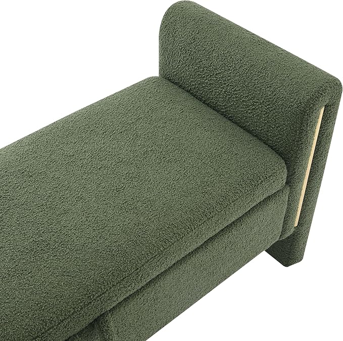Christopher Knight Home Upholstered Storage Ottoman, Teddy Fabric Bench with Solid Wood Legs, Comfortable Foot Rest Stool, Storage Bench for Bedroom End of Bed, Living Room, Dining Room, Green
