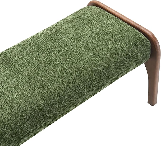 GDFStudio 50.25" Upholstered Long Bench, Modern Chenille Dining Bench with Solid Wood Legs, Padded Entryway Bench Seat for Bedroom End of Bed Kitchen Hallway Living Room, Green