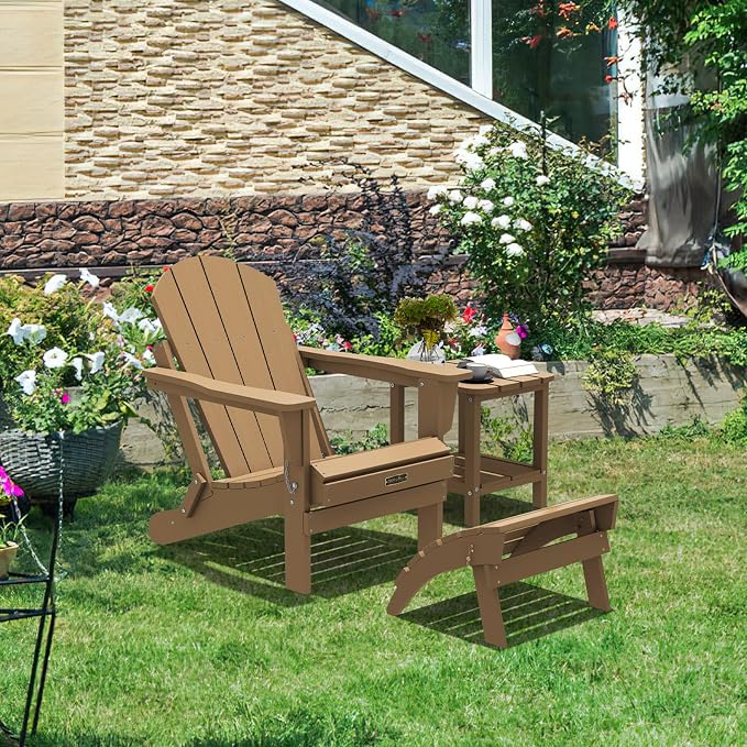 SERWALL Folding Adirondack Ottoman Set of 2, Adirondack Footrest Without Assembly for Adirondack Chair, Brown