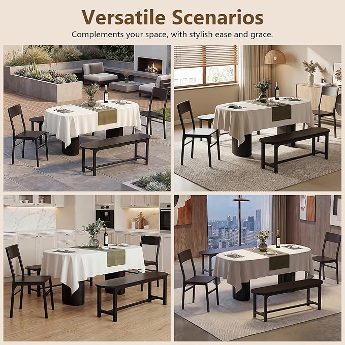 Feonase Dining Chairs and Benches Set of 4, Modern Dining Room Chairs with Ergonomic Backrest, Wood Structure & Metal Legs, for Kitchen, Dining Room, Space-Saving, Easy to Assemble & Clean, Black