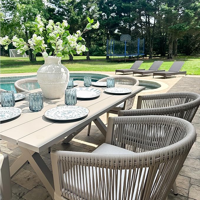 PURPLE LEAF Patio Dining Set for 12 All-Weather Wicker 14 Piece Aluminium Oversized Outdoor Table and Chairs Set Included Cushions for Backyard Kitchen Modern Outdoor Furniture Set Champagne