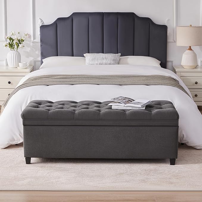 Mangodan 50" Storage Ottoman Bench, Tufted Ottoman with Storage for Living Room, Large End of Bed Ottomans, Modern Entryway Benchs, Window & Bedroom Benches for Foot of Bed (Darkgray)