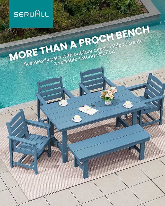 SERWALL 2-Person Outdoor Bench Backless, HDPE Outdoor Benches Weatherproof, 660 Lbs Weight Capacity, Poly Lumber Patio Furniture for Garden, Porch and Park, Navy
