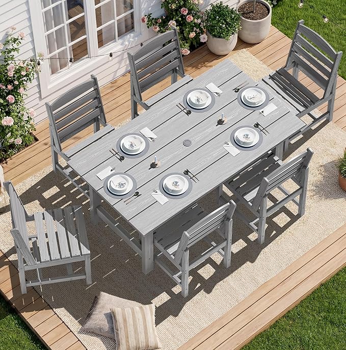 SERWALL Patio Dining Sets for 10 Person, HDPE Dining Set with 2 Tables, 8 Armless Chairs and 2 Armed Dining Chairs, Light Gray