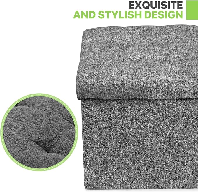 Magshion Folding Storage Ottoman Cube, 15 Inches Small Foot Rest Stool, Square Ottoman with Storage for Bedroom, Living Room, Dorm, Dark Gray
