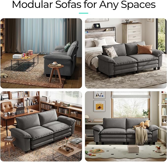 LINSY HOME 90" Modular Cloud Love Seat Sofa, Corduroy Soft Sectional Couch, Modern Comfy Love Seat, Perfect for Living Room, Apartment, Office, Grey