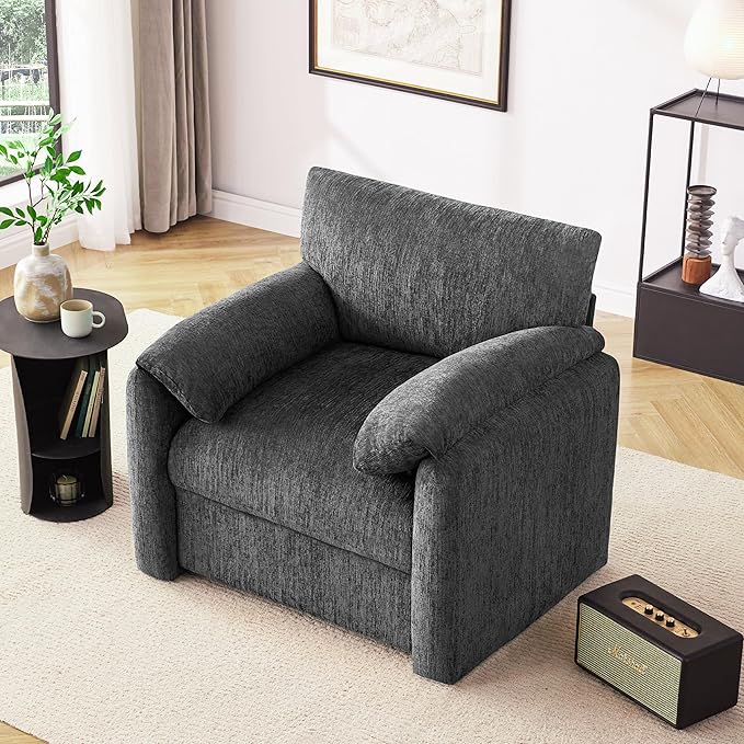 Howjoe Chenille Oversized Armchair, 38.6'" Wide Accent Chairs for Living Room & Bedroom Modern Lounge Chair, Upholstered Mid-Century Reading Chair,Comfy Living Room Chair(Darkgray, 2 Pack)