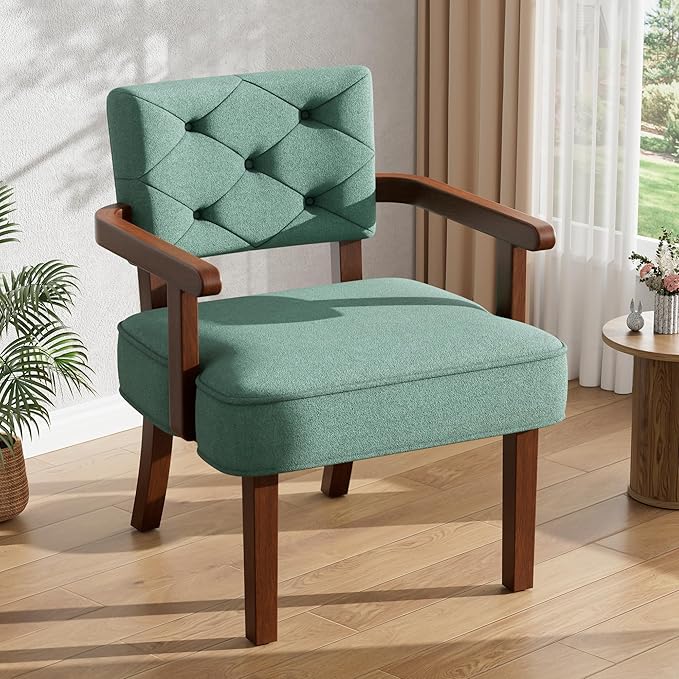 Versatile Accent Chairs Set of 2,Butacas para Sala, Modern Oversize Arm Chair,Upholstered Wooden Chairs with Arm Rest,Tufted Backrest,Cushion, for Office,Waiting/Reading/Living Room, Green