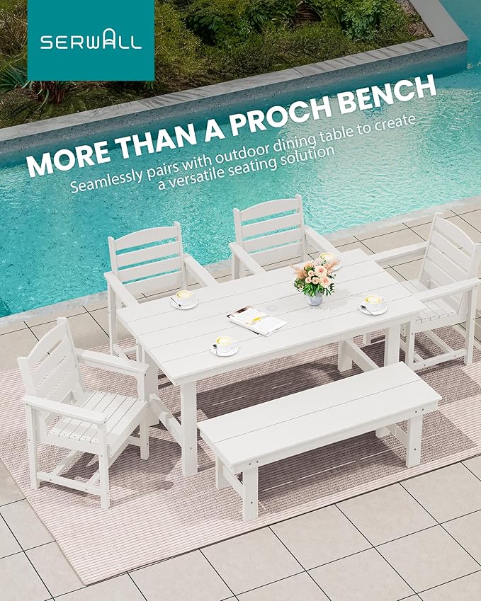 SERWALL 2-Person Outdoor Bench Backless, HDPE Outdoor Benches Weatherproof, 660 Lbs Weight Capacity, Poly Lumber Patio Furniture for Garden, Porch and Park, White