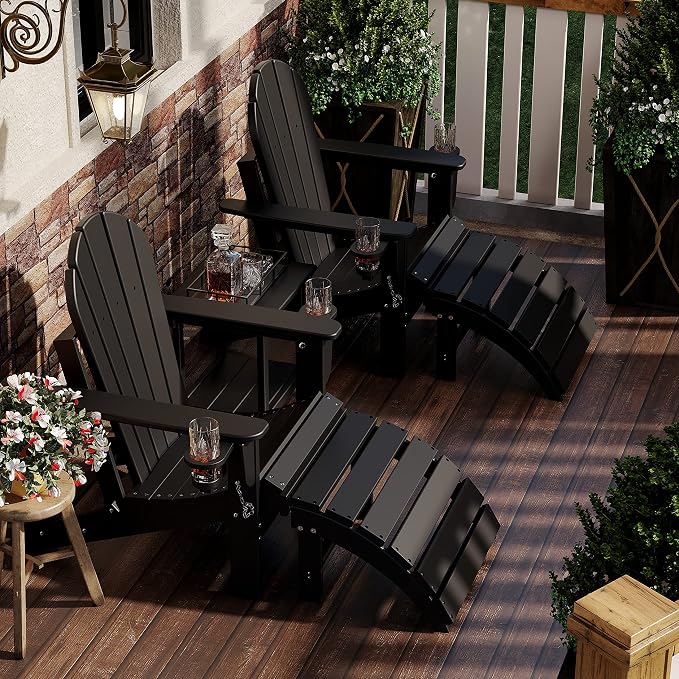 Sundale Outdoor Folding Plastic Adirondack Ottoman, All-Weather Adirondack Chair Footrest, Fade and Rust Resistant, Perfect for Outside Patio Garden Pool Yard Black