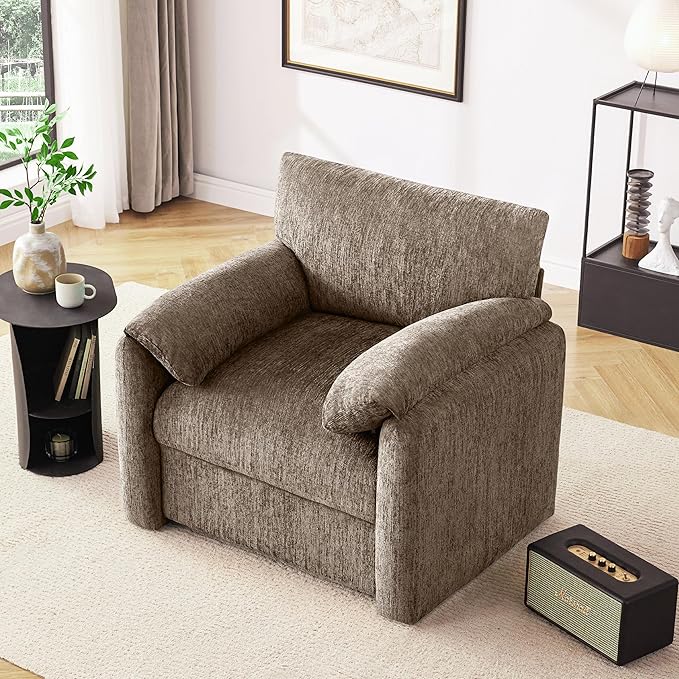 Howjoe Chenille Oversized Armchair, 38.6'" Wide Accent Chairs for Living Room & Bedroom Modern Lounge Chair, Upholstered Mid-Century Reading Chair (Brwon, 2 Pack)