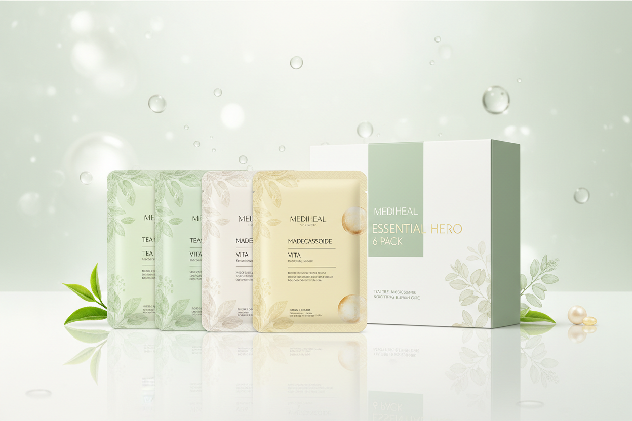 Mediheal Sheet Mask Essential HERO 6 Pack - Tea Tree Madecassoside Vita Korean Skincare