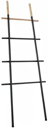 Freestanding Towel Ladder Rack, Space Saving, No-Scratch Wood, for Household Use (Black)