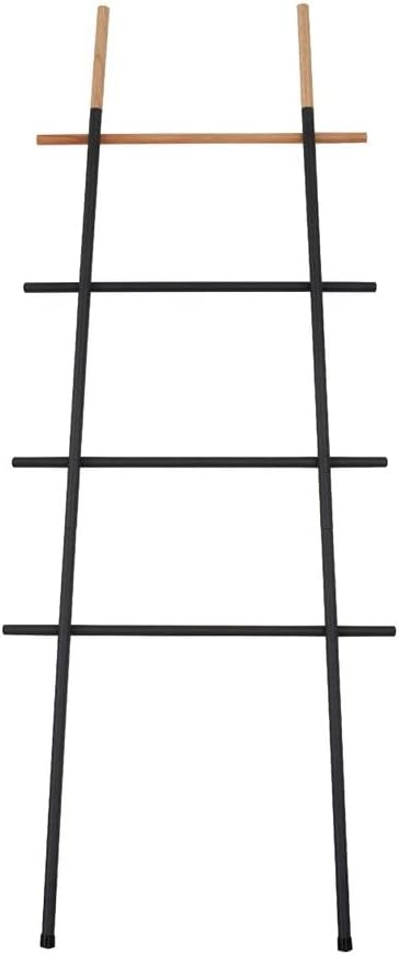 Freestanding Towel Ladder Rack, Space Saving, No-Scratch Wood, for Household Use (Black)