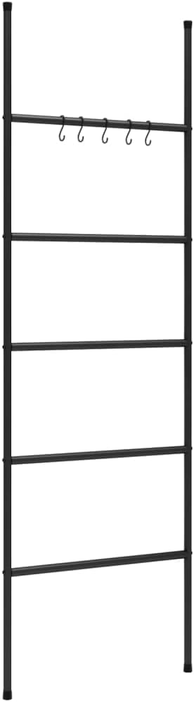 5-Tier Towel Rack Ladder, Modern Metal Wall-Leaning Towel Holder for Bathroom, Decorative Blanket Storage Organizer, Black Iron Finish, 68.9 Inches Tall