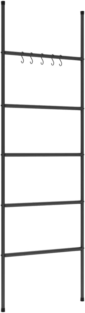 5-Tier Towel Rack Ladder, Wall-Leaning Metal Iron Blanket Storage Holder for Bathroom, Bedroom, Living Room, Modern Space Saving Organizer, Black
