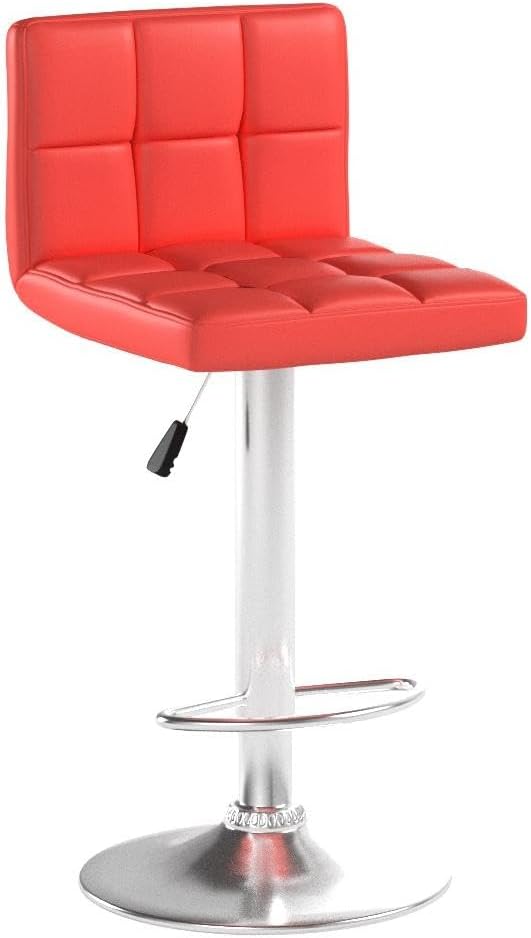 Homall Bar Stools Modern PU Leather Adjustable Swivel Barstools, Armless Hydraulic Kitchen Counter Bar Stool Extra Height Square Island Barstool with Back Set of 2 (Leather, Red)