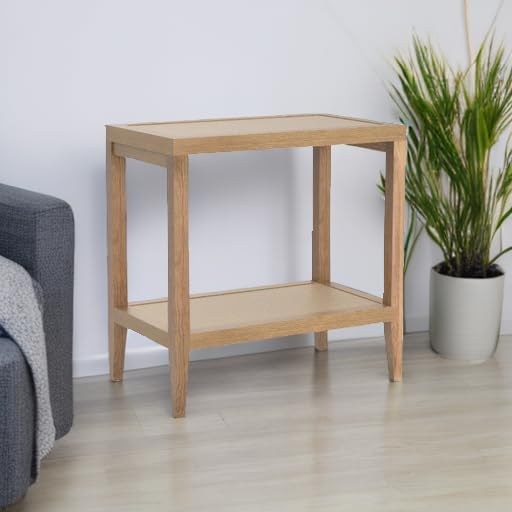 SICOTAS Rattan Night Stand Bedside Table - Farmhouse Boho Narrow End Table for Living Room - Accent Side Table with 2 Open Storage Shelves for Bedroom, Small Spaces