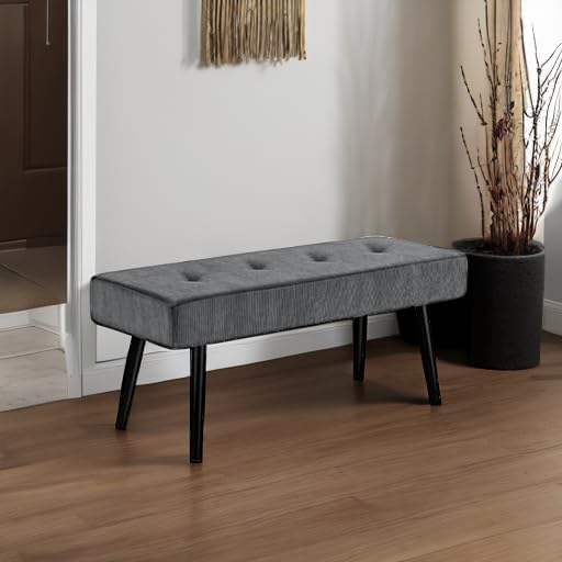 Comfy to go Entryway Bench - Grey Bench for Bedroom, Modern Ottoman End of Bed, Corduroy Padded Benches for Living Room, Foyer, Mudroom, Hallway - 39" L x 14" W x 17" H