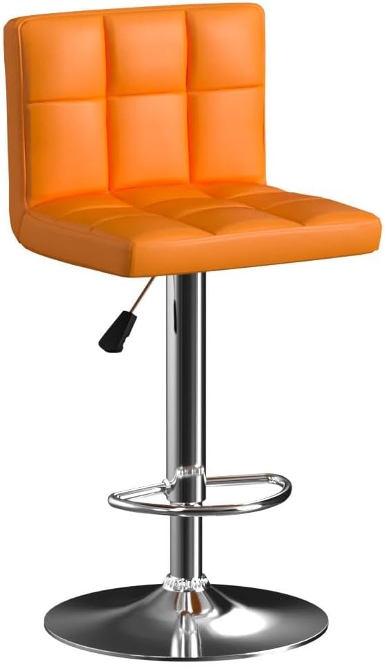 Furmax Bar Stools Modern Pu Leather Swivel Adjustable Hydraulic Bar Stool Square Counter Height Stool Set of 2 (Orange)