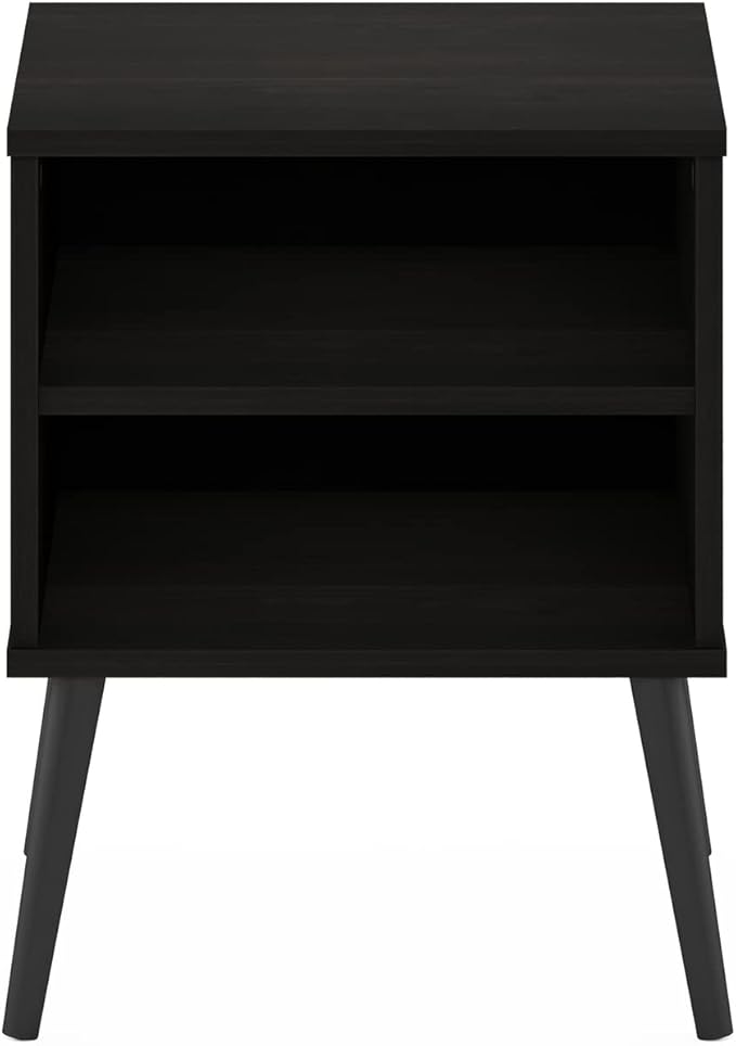 Furinno Claude Mid Century Style Nightstand with Wood Legs, 15.55 (D) x 15.55 (W) x 20.16 (H) inches, Espresso