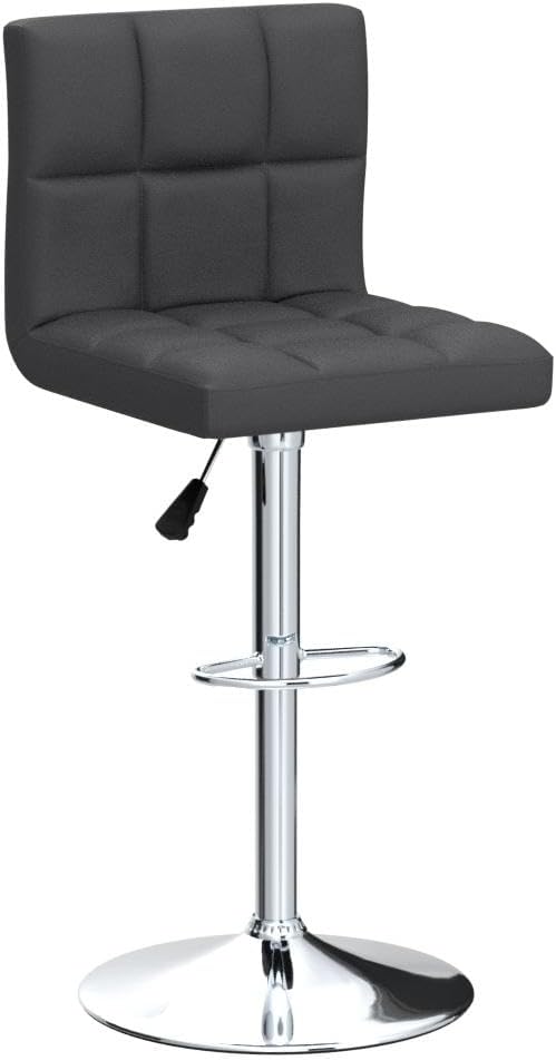 Homall Bar Stools Modern PU Leather Adjustable Swivel Barstools, Armless Hydraulic Kitchen Counter Bar Stool Extra Height Square Island Barstool with Back Set of 2 (Leather, Deep Gray)
