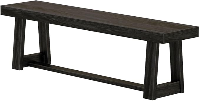 Plank+Beam 60 Inch Farmhouse Dining Bench, Solid Wood Entryway Bench, Wooden Outdoor Bench, Kitchen Dining Seat, Dining Room, Home Office, Living Room Furniture, Easy Assembly, Black Wirebrush