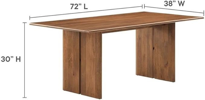 Modway Amistad 72" Solid Wood Modern Farmhouse Rectangular Dining Table and Bench Set in Walnut