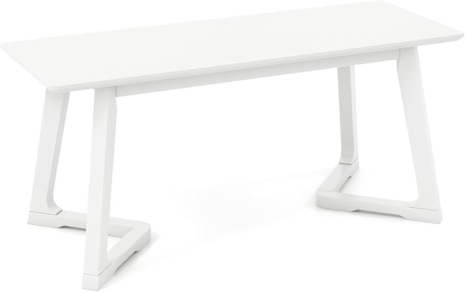 Giantex Entryway Bench, 42” Long Dining Bench with Rubber Wood Triangular Legs, 16” Wide Seat, 350 Lbs Capacity, Living Room, Bedroom, Hallway, Kitchen, White