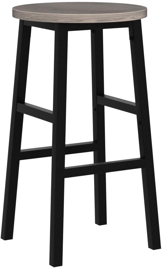 MAHANCRIS Bar Stools, Set of 2 Round Bar Chairs with Footrest, 24.4 Inch Kitchen Breakfast Bar Chairs, Industrial Bar Stools, Easy Assembly, for Dining Room, Kitchen, Greige BAHG0201Z