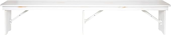 Flash Furniture Hercules Commercial Grade Farmhouse 3 Leg Bench - Solid Pine Foldable Bench with Seating for 4 - 8'x12" - Antique Rustic White