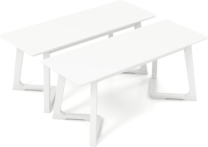 Giantex Set of 2 Entryway Bench, 42” Long Dining Bench with Rubber Wood Triangular Legs, 16” Wide Seat, 350 Lbs Capacity, Shoe Bench for Living Room, Bedroom, Hallway, Kitchen, End of Bed Bench, White