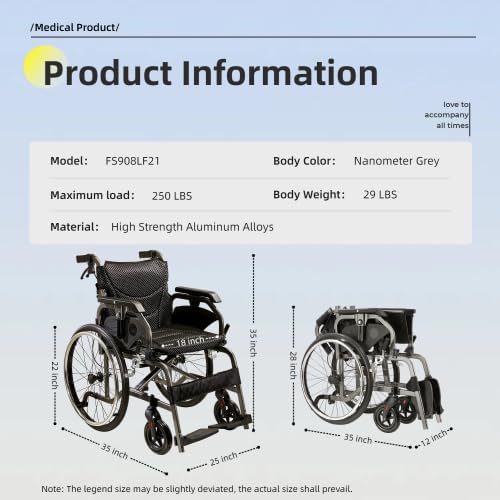 Lightweight Foldable Wheelchair for Adults - Aluminum Frame with Square Tube Design, 18" Seat & 22" PU Wheels, Front/Rear Locking Brakes, Nanometer Grey
