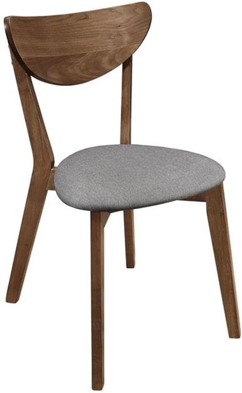 MAKLAINE 6-Piece Wood Dining Room Set, Natural Walnut Finish, Gray Upholstered Seats, Solid Asian Hardwood, Mid-Century Modern Design, Includes Table, 4 Chairs, Bench, Family Dining Room Furniture