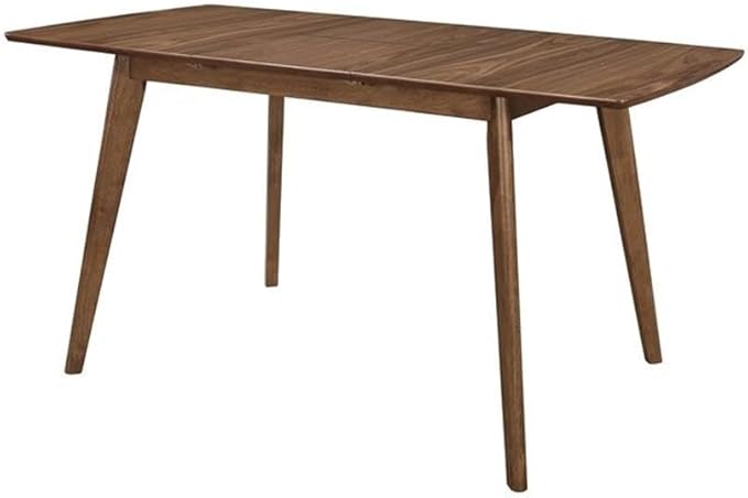 MAKLAINE 6-Piece Wood Dining Room Set, Natural Walnut Finish, Gray Upholstered Seats, Solid Asian Hardwood, Mid-Century Modern Design, Includes Table, 4 Chairs, Bench, Family Dining Room Furniture