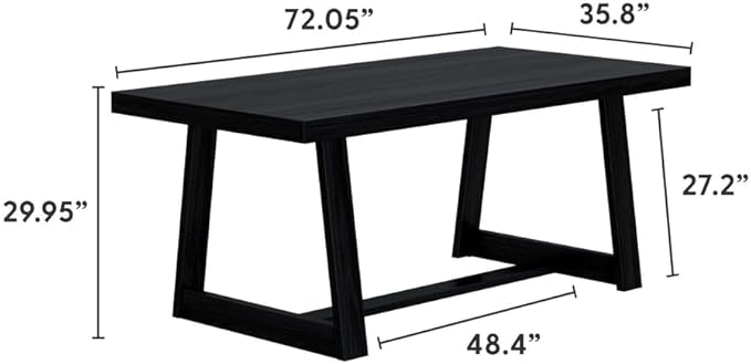 Plank+Beam 72 Inch Farmhouse Dining Table, Solid Wood Rustic Kitchen Table, Large Wooden Rectangular Dinner Table for Dining Room, Home Office, Living Room Furniture, Easy Assembly, Black Wirebrush