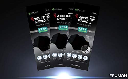 (Pack of 10) Korea Black Disposable KF94_ Face Masks, Unisex, 4-Layer Filters Breathable Comfortable, Adjustable Strap, Nose Mouth Covering Dust Mask Made in Korea.
