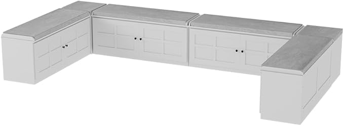 U-Shape Storage Bench with Cushion, Farmhouse Corner Dining Bench, Kitchen Breakfast Nook Bench with Hidden Storage, Convertible to Two L-Shapes, White for Dining Room Entryway Cloakroom